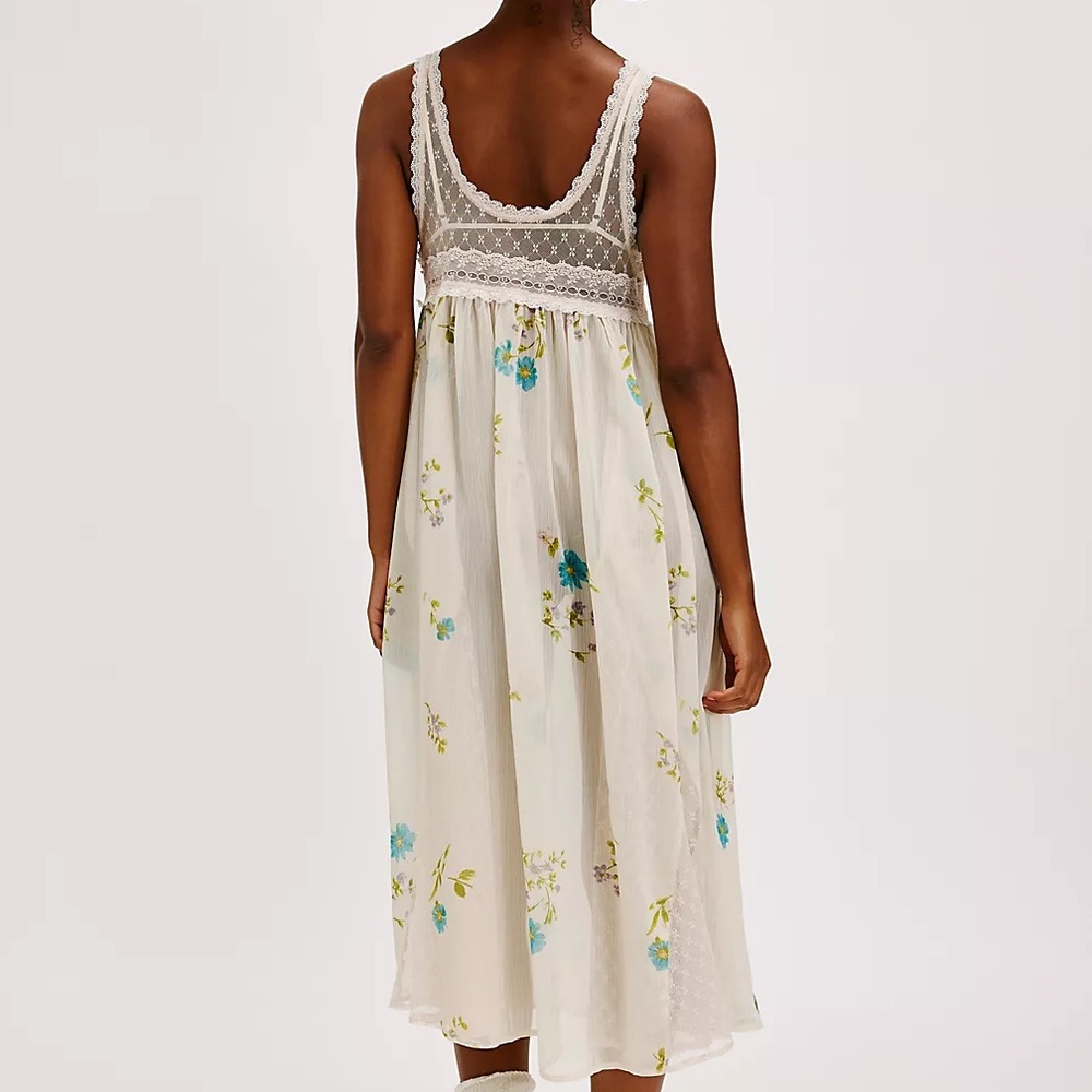 NWT FREE PEOPLE Making Moves Midi Dress Large Tea Combo Floral Lace Boho - Picture 3 of 11